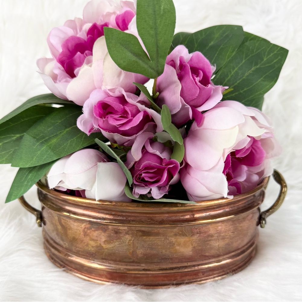 Vintage Copper Pot With Brass Handles